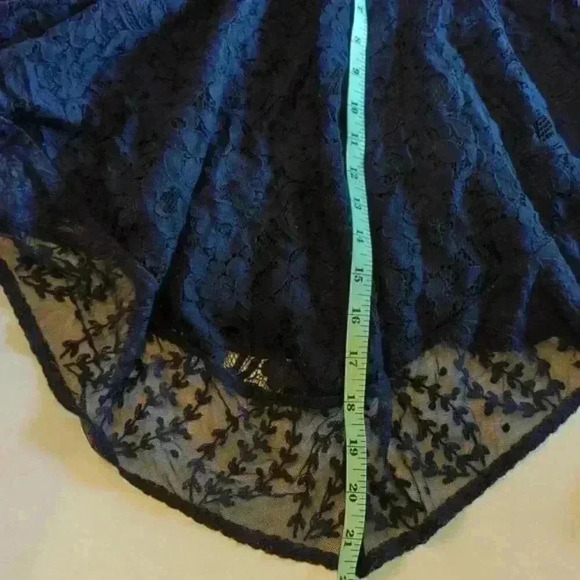 H&M Divided Navy Lace Dress waist detail sheer sleeve fitted asymmetrical hem - Picture 5 of 6